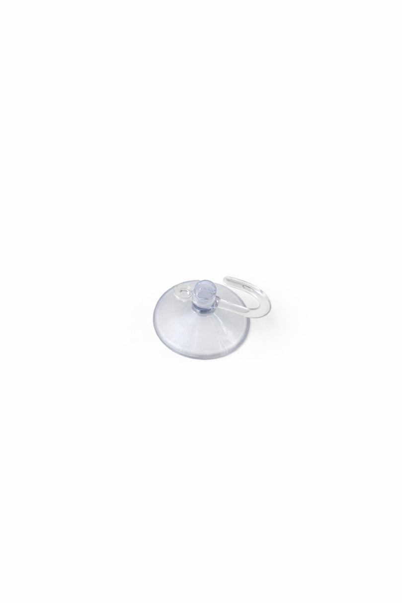 Clear suction cup with a transparent hook on a white background