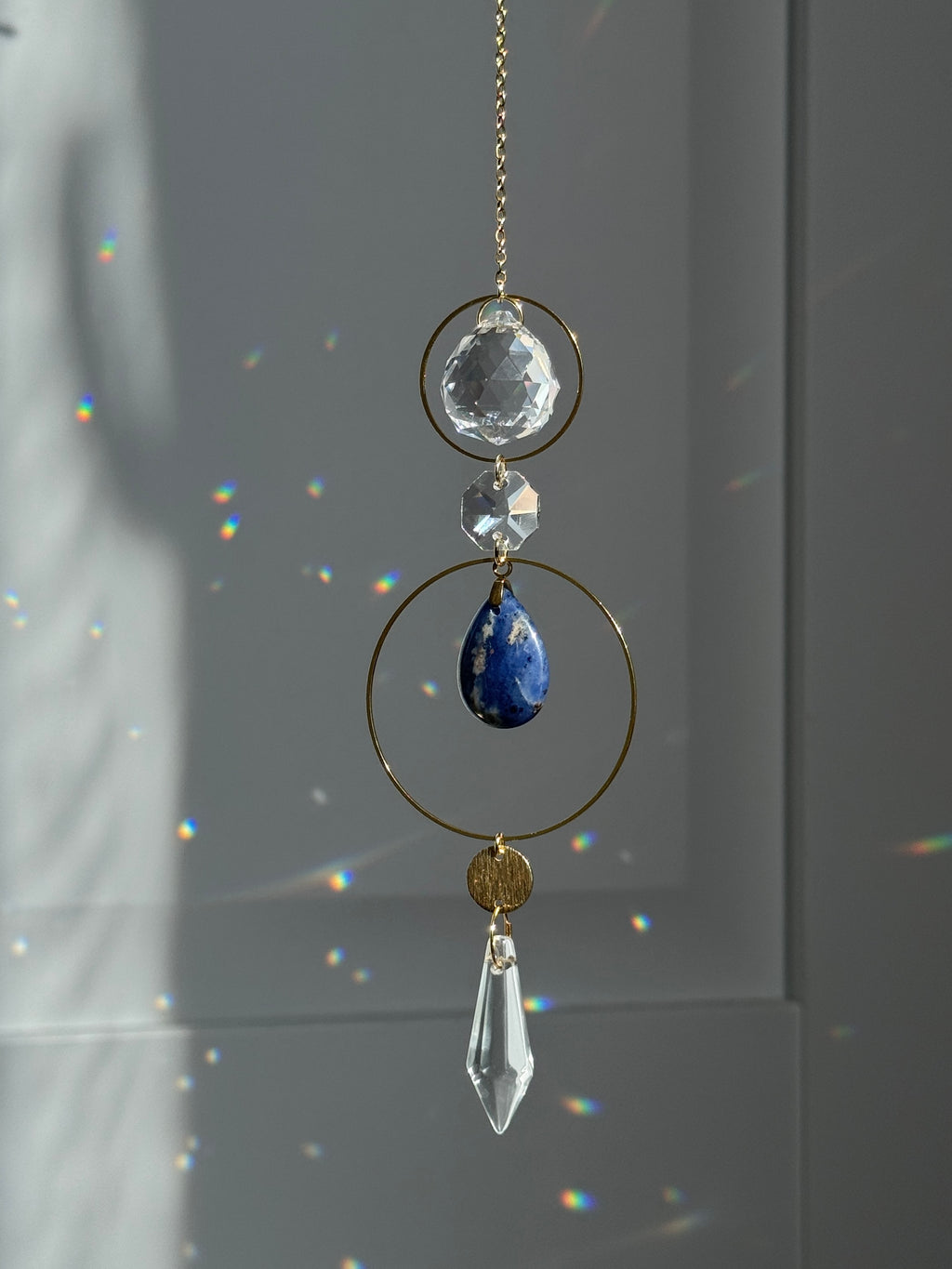 ‘Sodalite Energy’ – Textured Brass & Gemstone Suncatcher