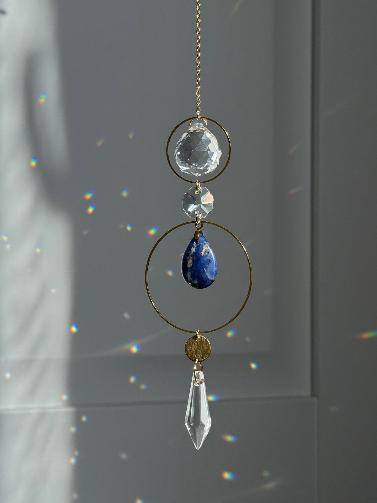 ‘Sodalite Energy’ – Textured Brass & Gemstone Suncatcher