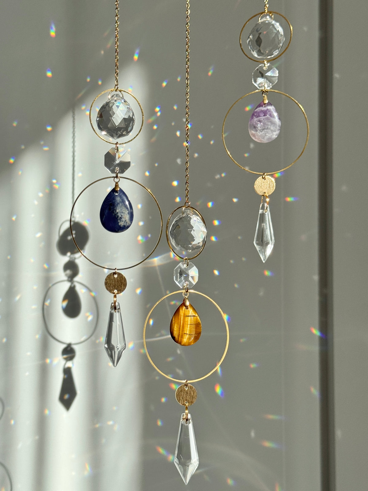 ‘Sodalite Energy’ – Textured Brass & Gemstone Suncatcher
