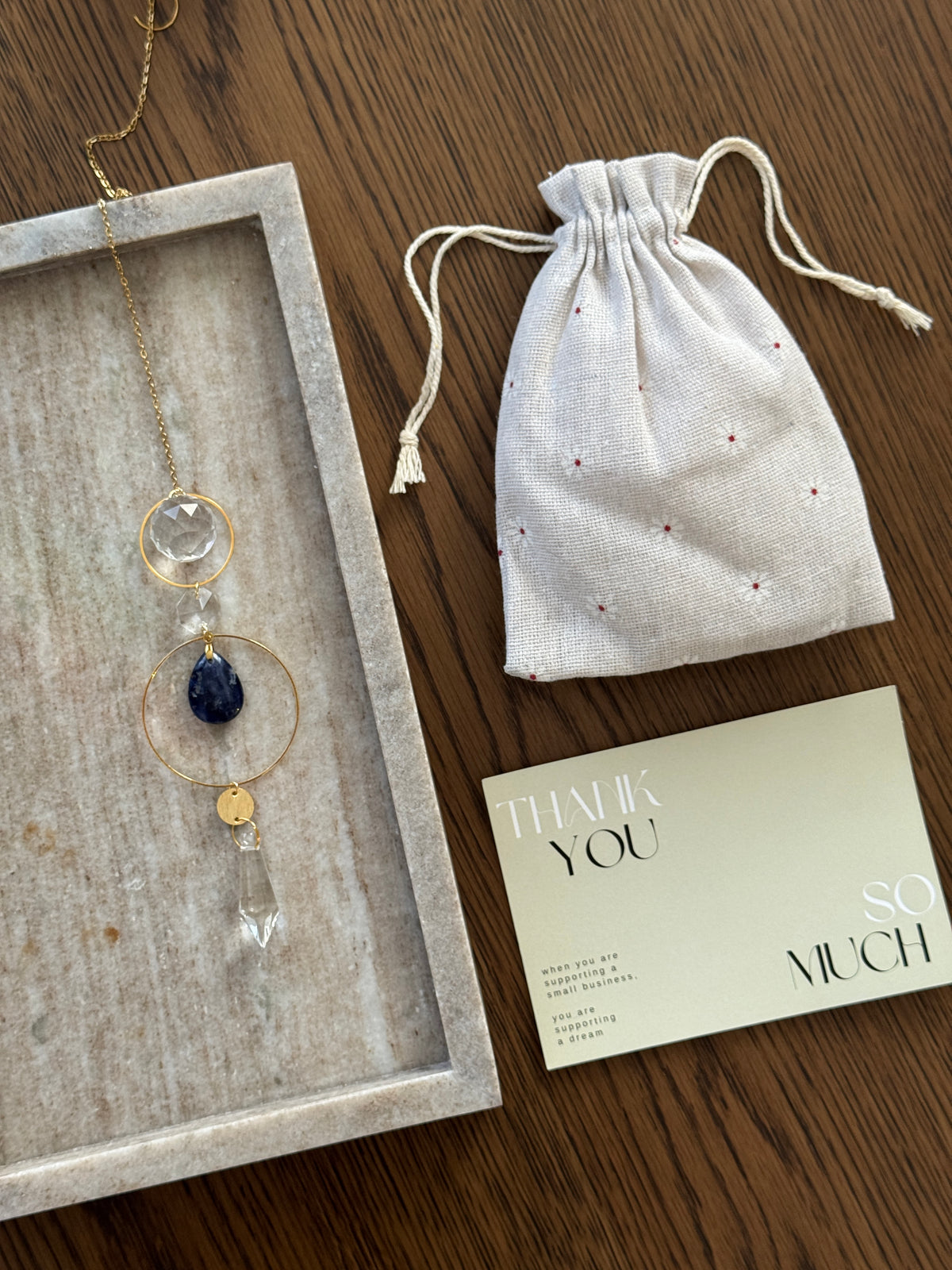 ‘Sodalite Energy’ – Textured Brass & Gemstone Suncatcher
