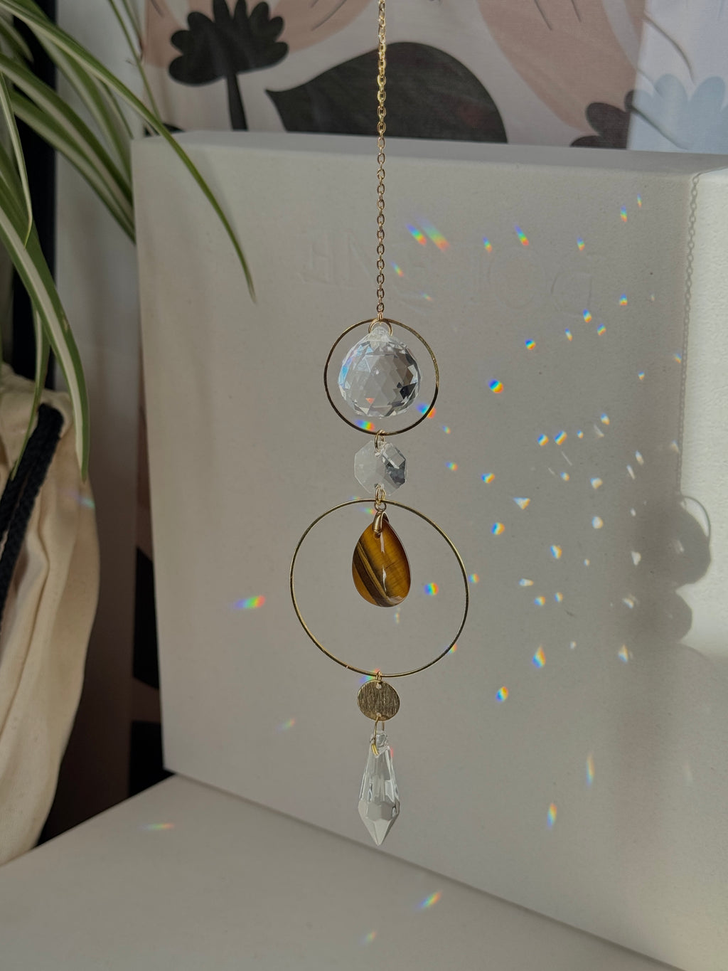 ‘Tiger’s Eye Energy’ – Textured Brass & Gemstone Suncatcher