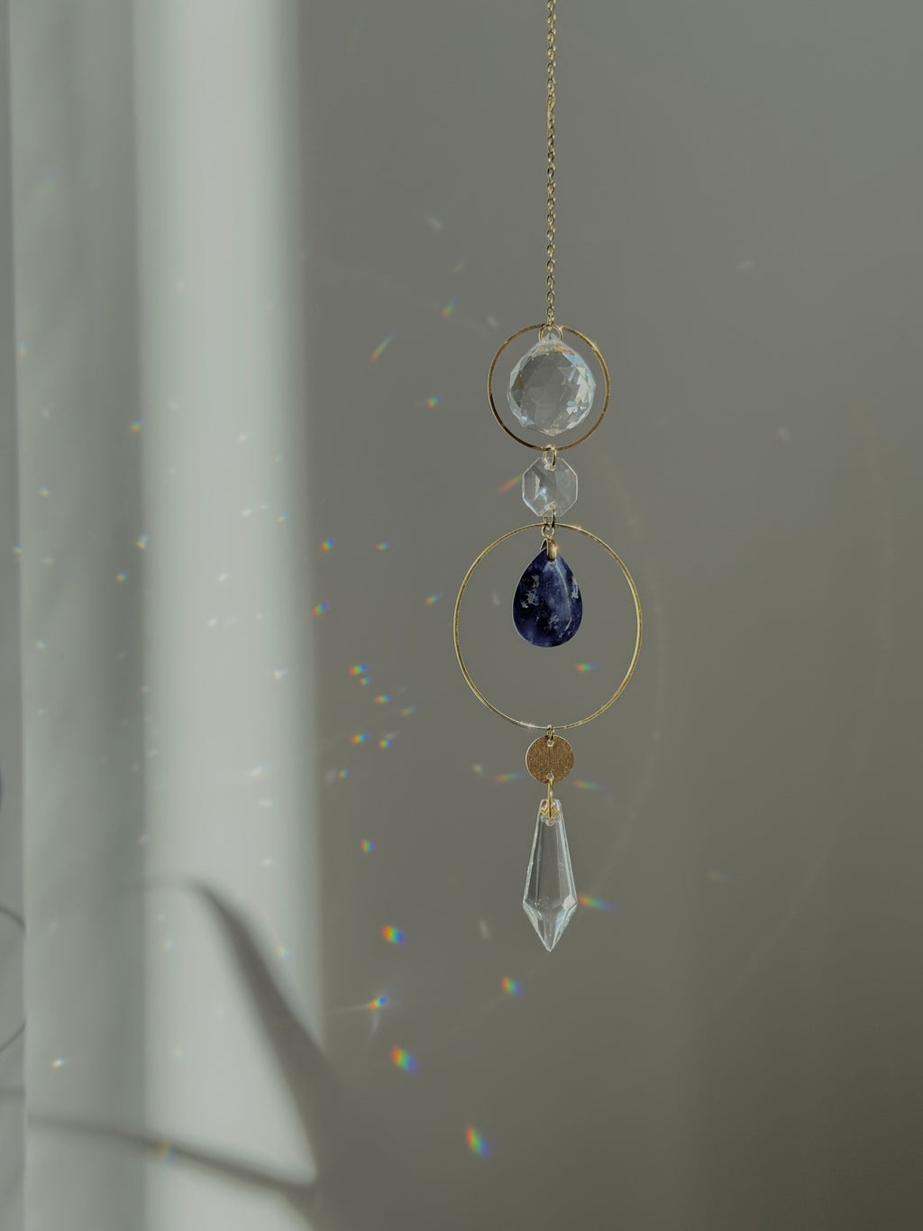 ‘Sodalite Energy’ – Textured Brass & Gemstone Suncatcher