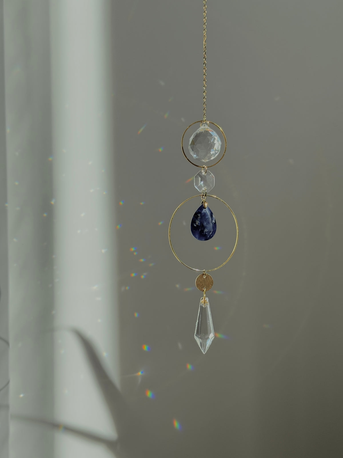 ‘Sodalite Energy’ – Textured Brass & Gemstone Suncatcher