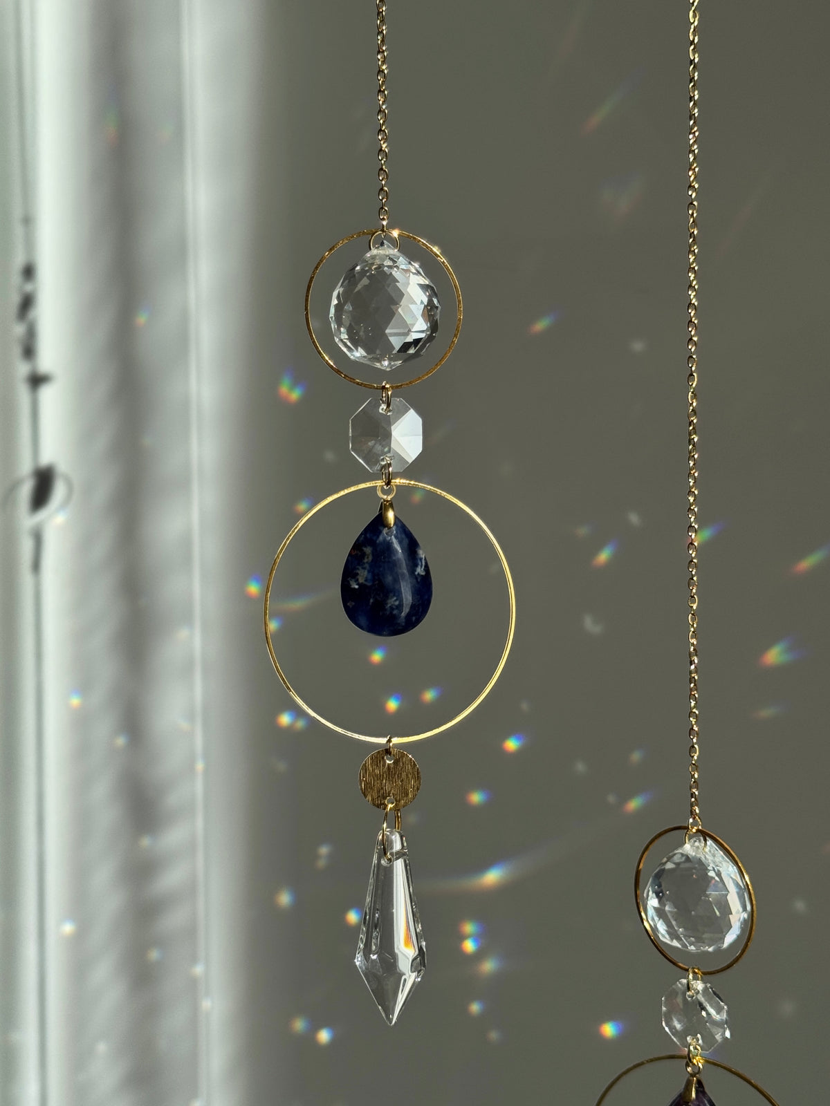 ‘Sodalite Energy’ – Textured Brass & Gemstone Suncatcher