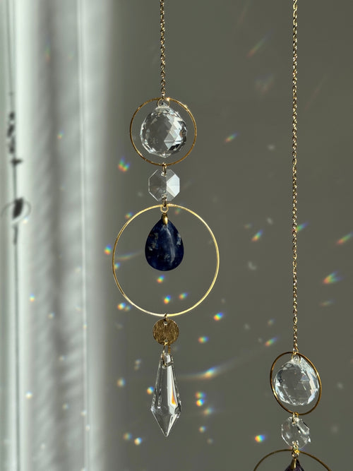 ‘Sodalite Energy’ – Textured Brass & Gemstone Suncatcher