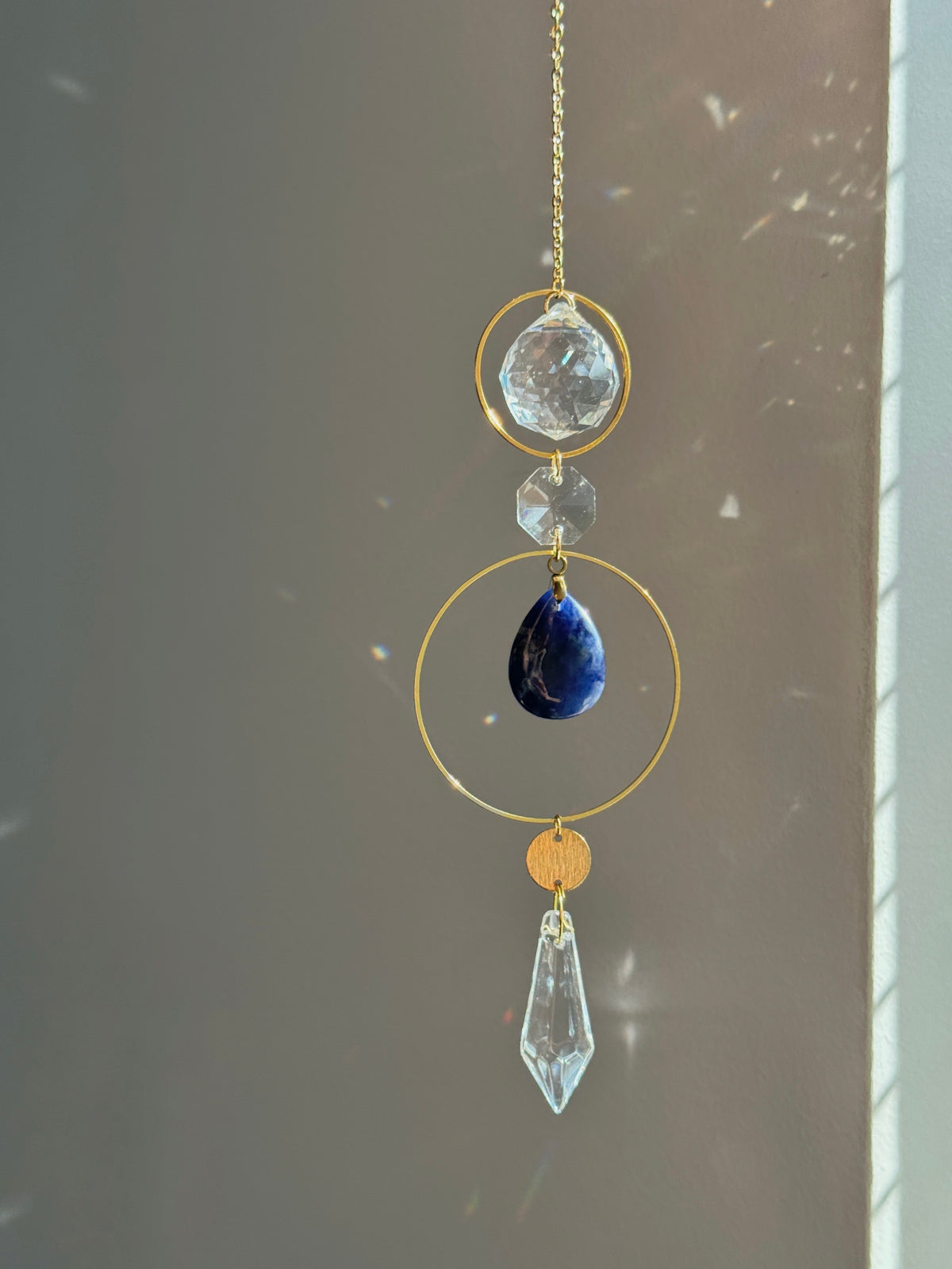 ‘Sodalite Energy’ – Textured Brass & Gemstone Suncatcher