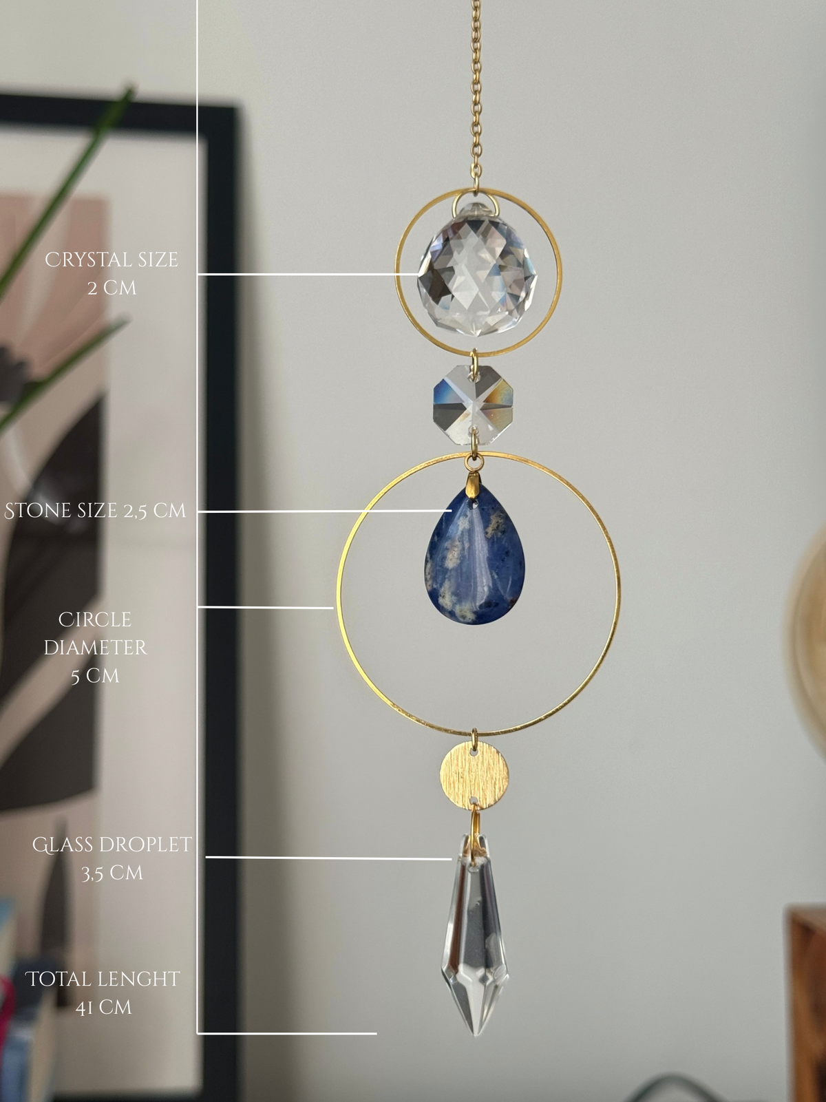 ‘Sodalite Energy’ – Textured Brass & Gemstone Suncatcher